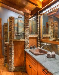 stacked stone slate tile hammered copper rough edge counter sonoma forge rain shower
