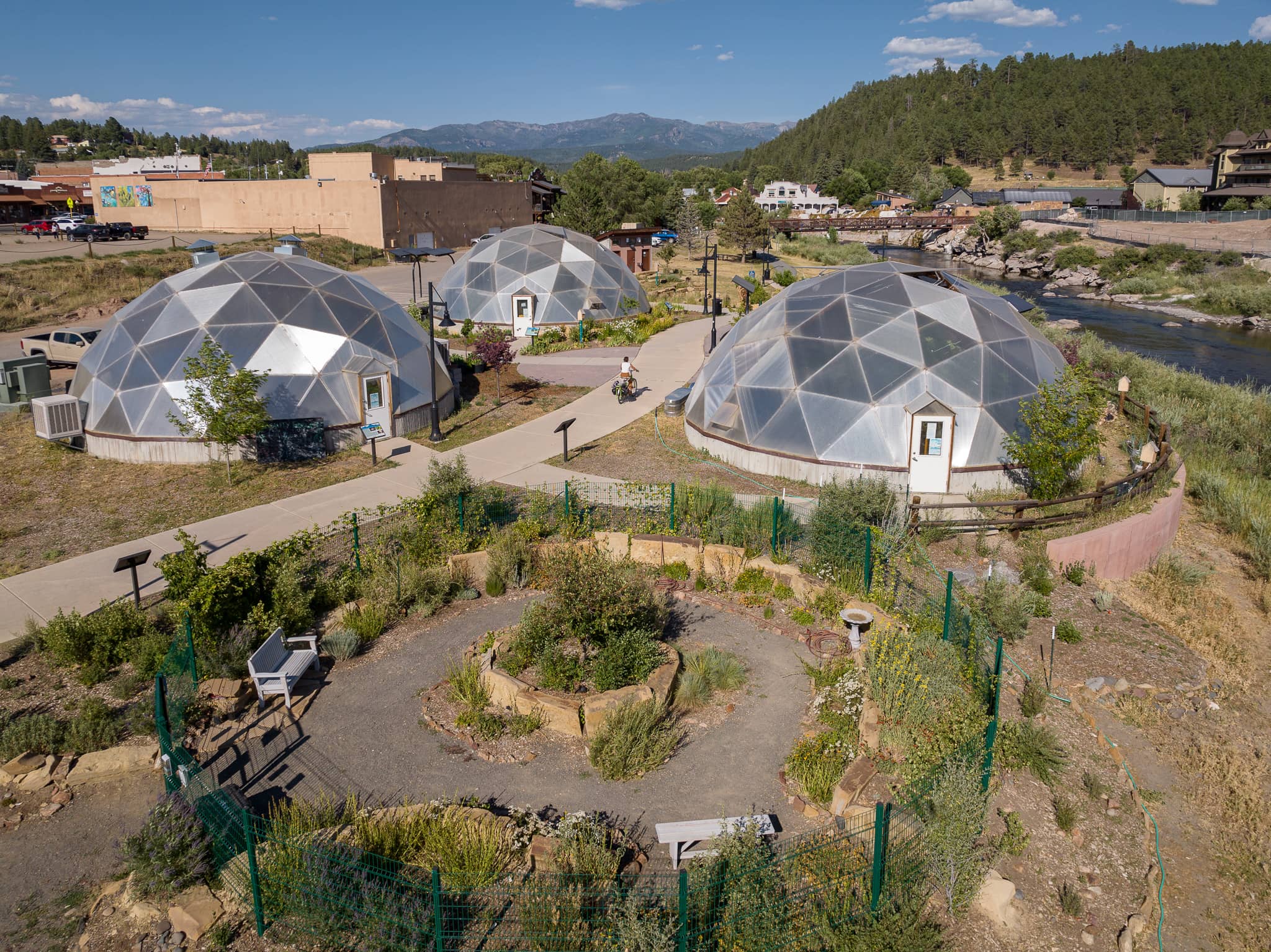 Geothermal Domes in Landscaped Park by River
